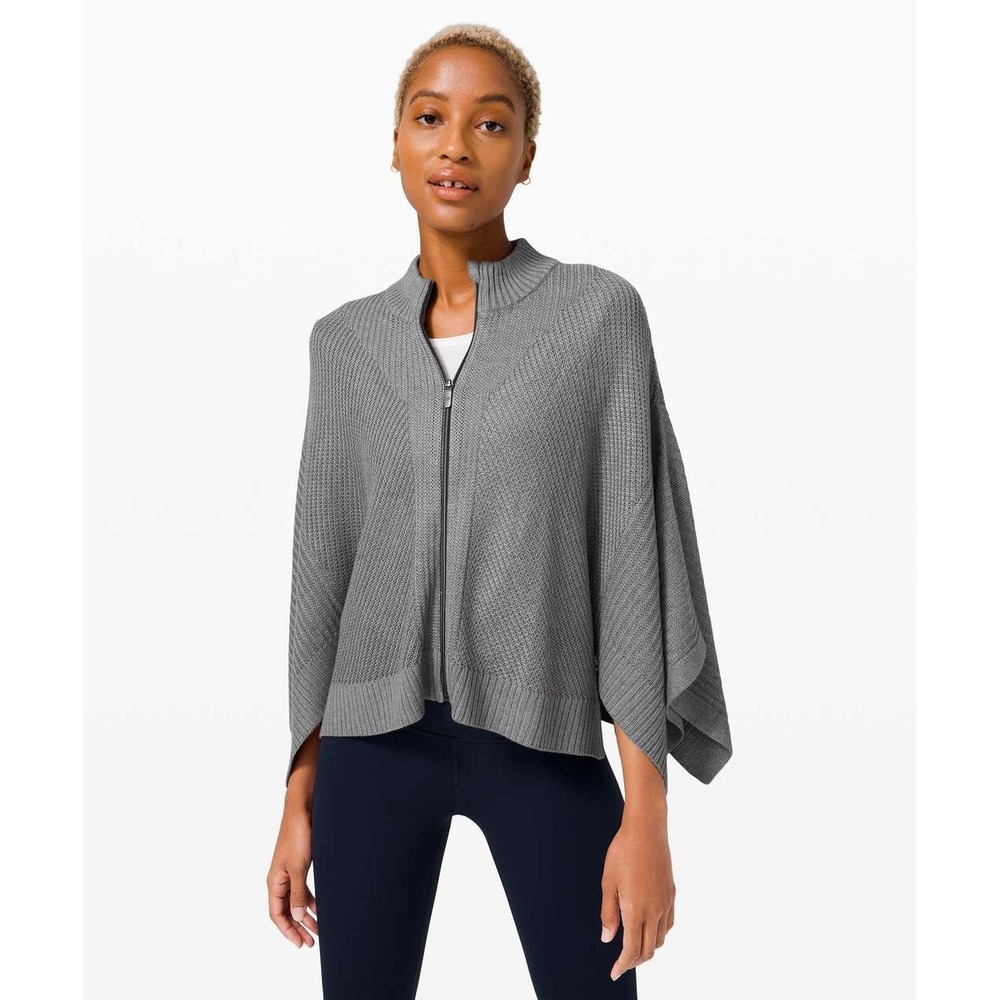 Lululemon Softer Still Wrap Forward Fold Cashmere Blend ZipUp Poncho Sweater M/L
